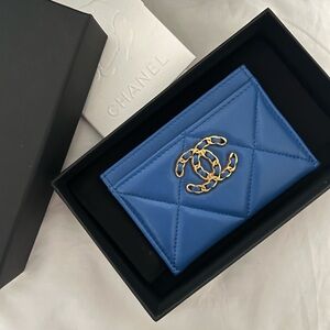 NEW Chanel wallet - lambskin blue with brass logo detail